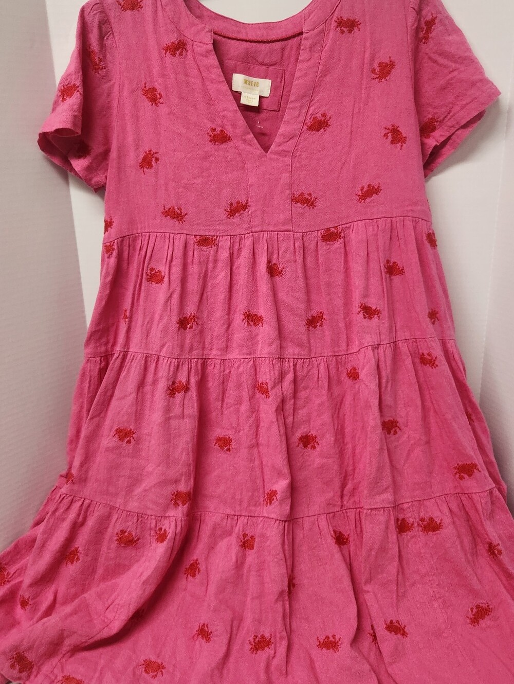 Anthropologie Maeve Crab Embroidered Tiered Tunic Dress Size Medium